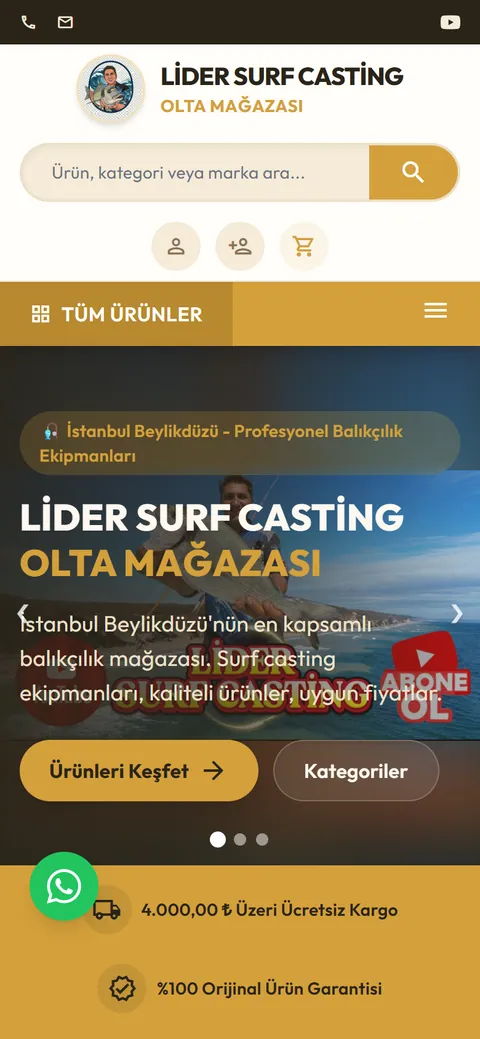 LİDER AV MARKET web sitesinin mobil görünümü